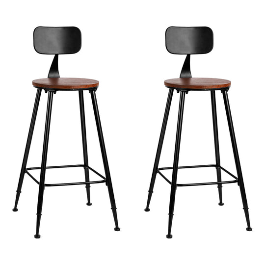 Set of 2 Artiss Bar Stools Pinewood Metal - Black and Wood - Delldesign Living - Furniture > Bar Stools & Chairs - free-shipping