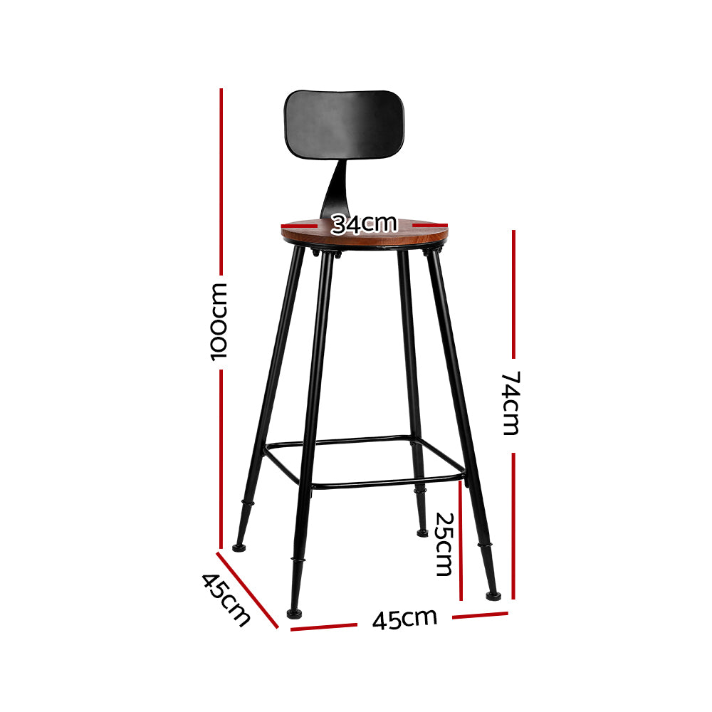 Set of 2 Artiss Bar Stools Pinewood Metal - Black and Wood - Delldesign Living - Furniture > Bar Stools & Chairs - free-shipping