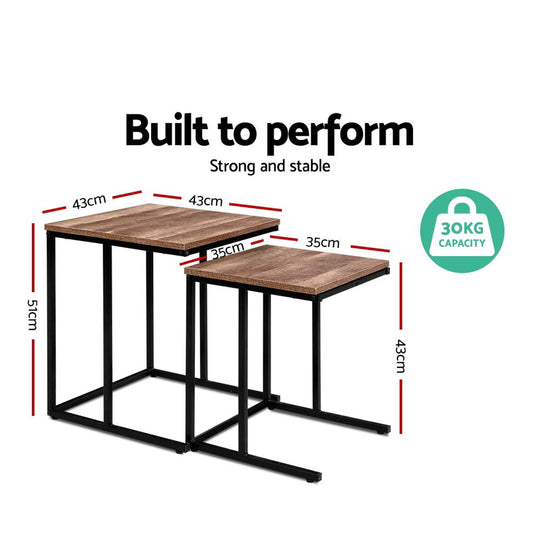 Artiss Coffee Table Nesting Side Tables Wooden Rustic Vintage Metal Frame - Delldesign Living - Furniture > Dining - free-shipping