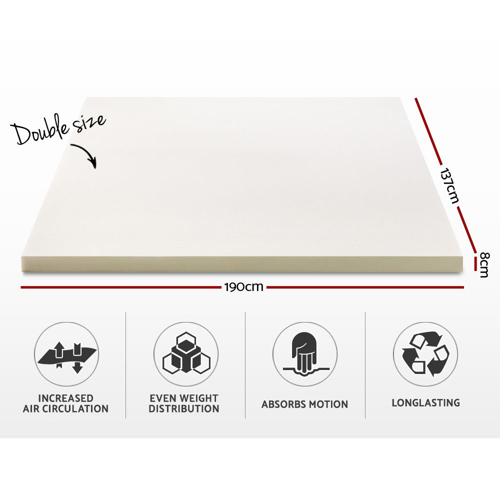 Giselle Bedding Memory Foam Mattress Topper w/Cover 8cm - Double - Delldesign Living - Furniture > Mattresses - free-shipping