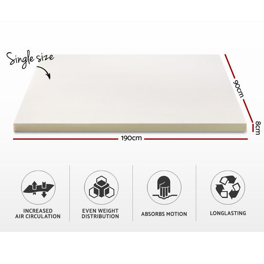 Giselle Bedding Memory Foam Mattress Topper w/Cover 8cm - Single - Delldesign Living - Furniture > Mattresses - free-shipping