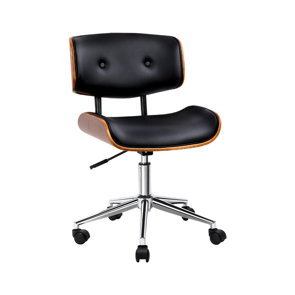 Artiss Wooden Office Chair Black Leather - Delldesign Living - Furniture > Office - free-shipping