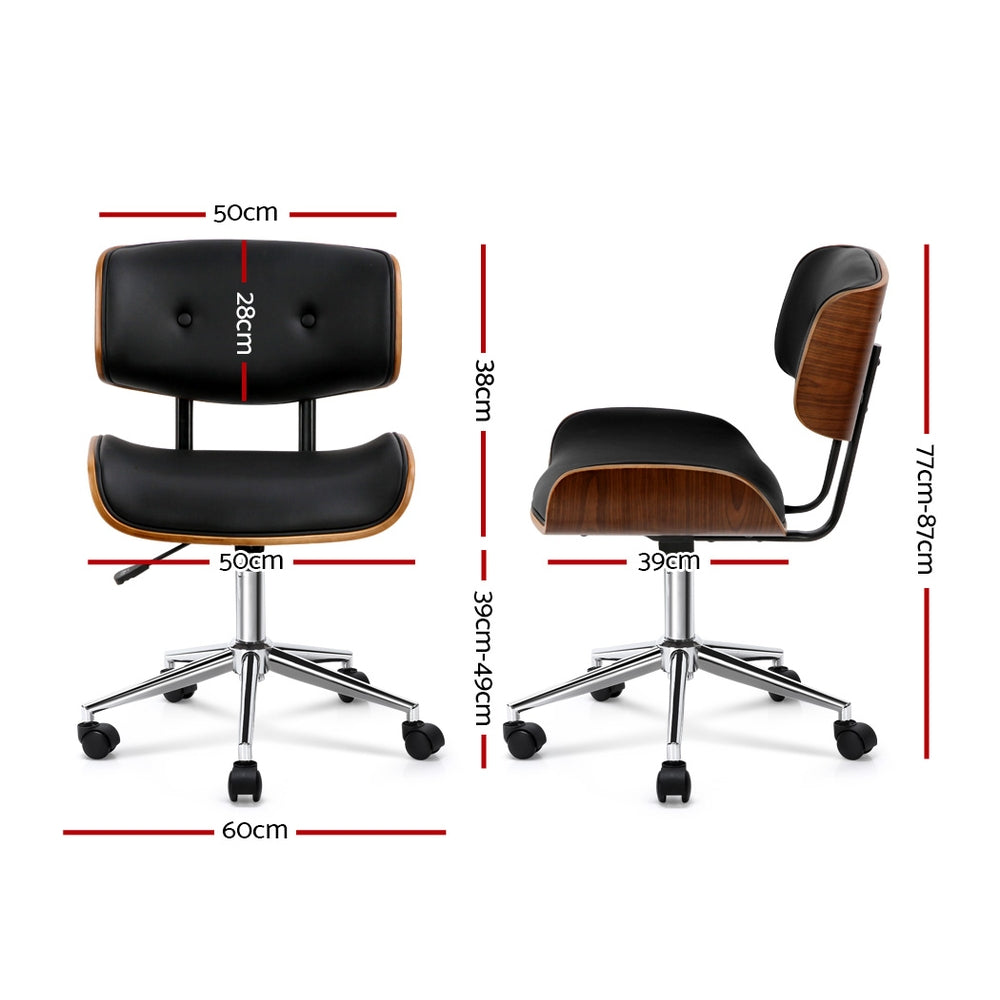 Artiss Wooden Office Chair Black Leather - Delldesign Living - Furniture > Office - free-shipping