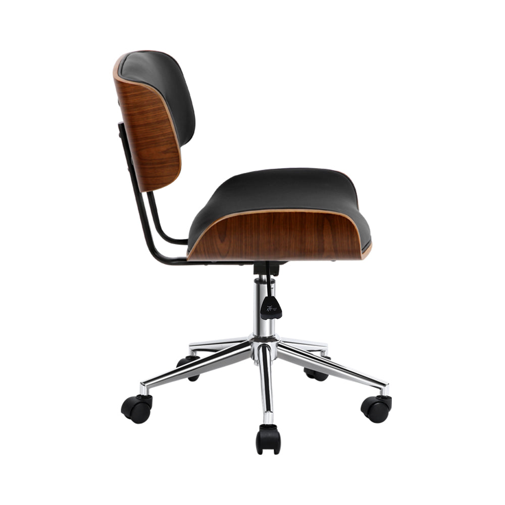 Artiss Wooden Office Chair Black Leather - Delldesign Living - Furniture > Office - free-shipping