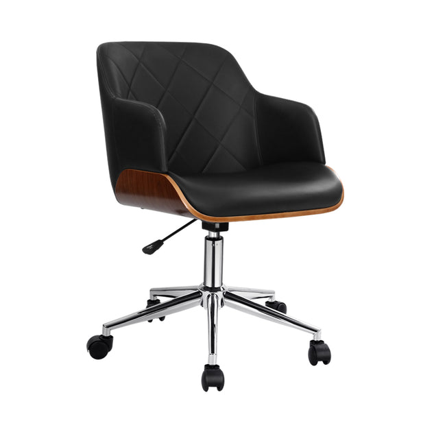 Artiss Wooden Office Chair Computer PU Leather Desk Chairs Executive Black Wood - Delldesign Living - Furniture > Office - free-shipping