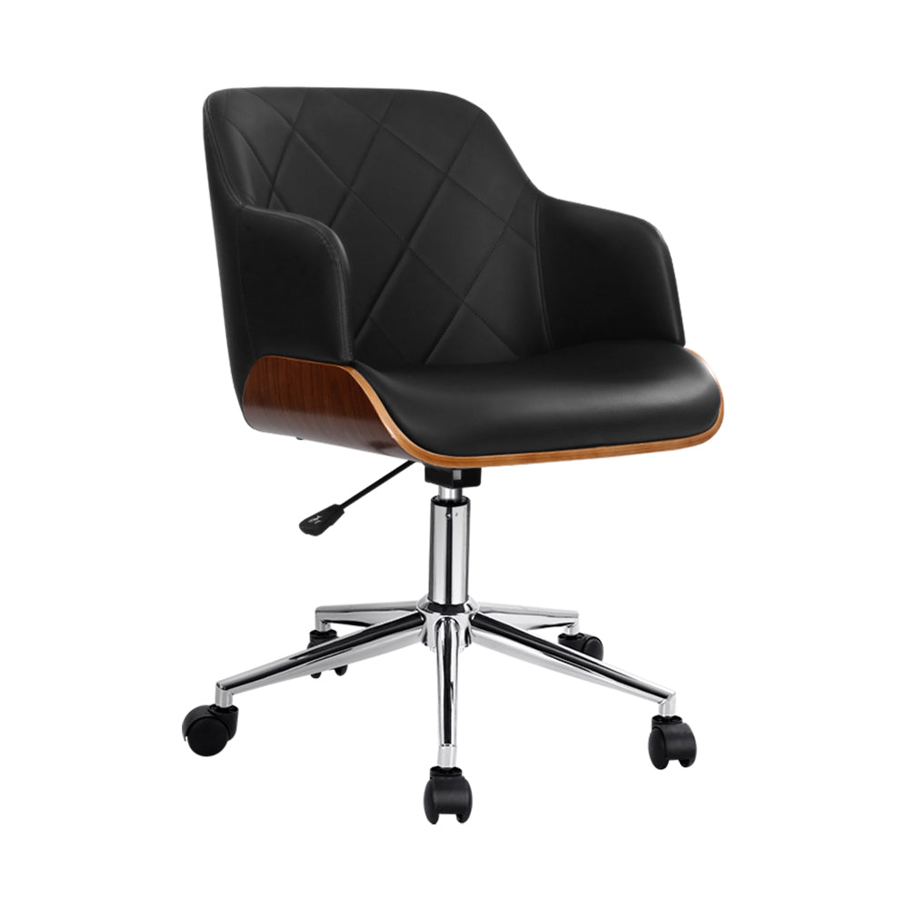 Artiss Wooden Office Chair Computer PU Leather Desk Chairs Executive Black Wood - Delldesign Living - Furniture > Office - free-shipping