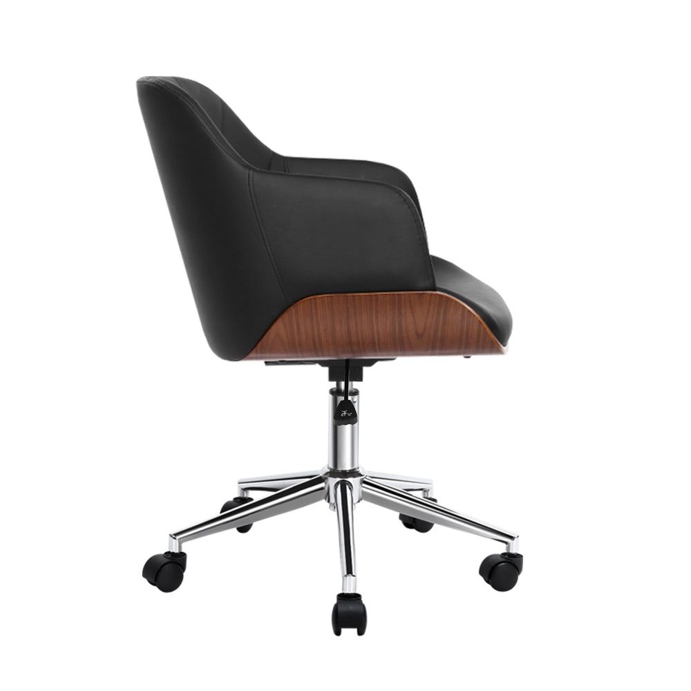 Artiss Wooden Office Chair Computer PU Leather Desk Chairs Executive Black Wood - Delldesign Living - Furniture > Office - free-shipping