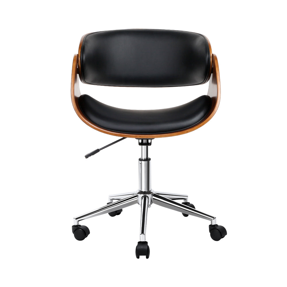 Artiss Office Chair Wooden and Leather Black - Delldesign Living - Furniture > Office - free-shipping