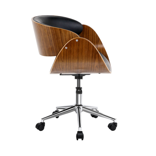 Artiss Office Chair Wooden and Leather Black - Delldesign Living - Furniture > Office - free-shipping