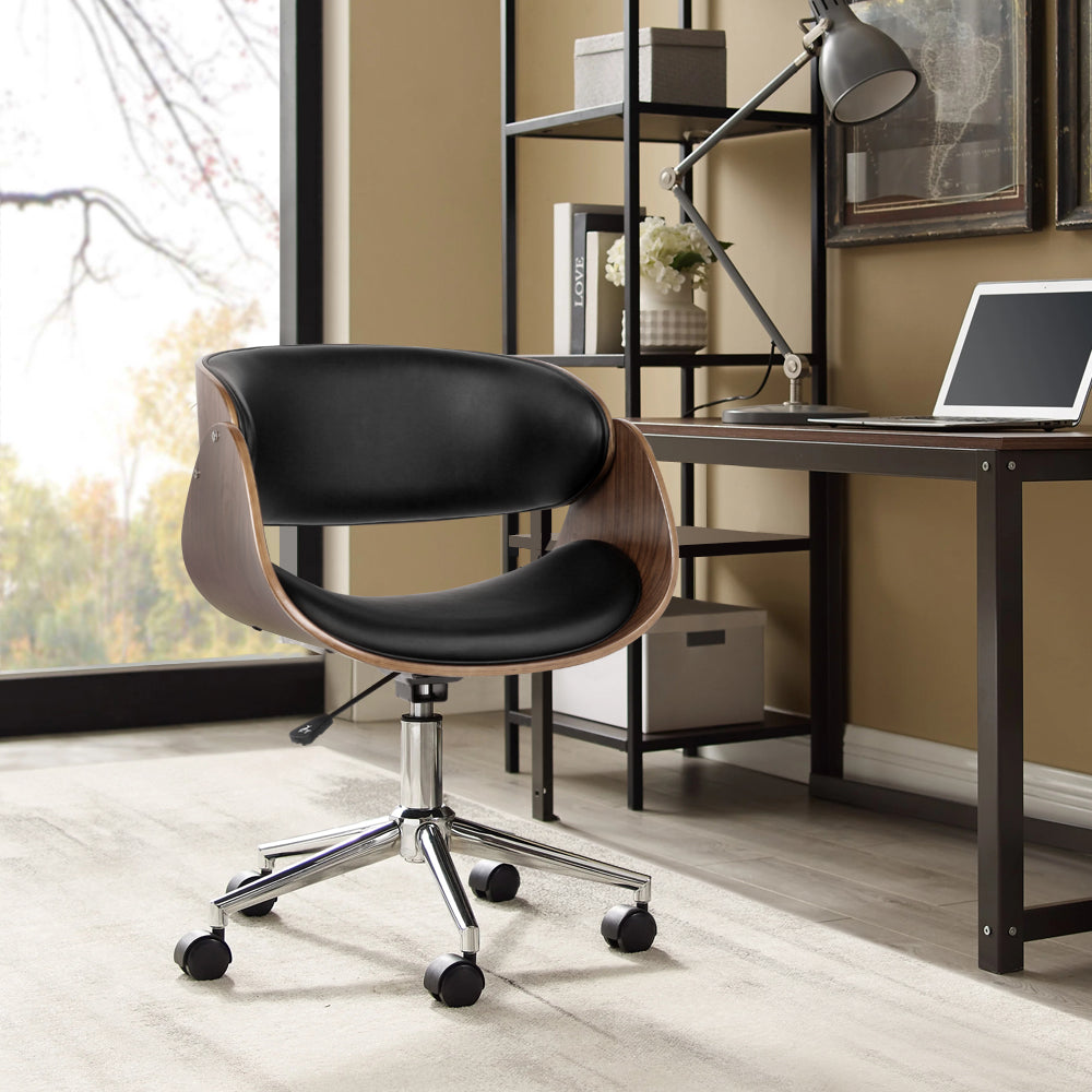 Artiss Office Chair Wooden and Leather Black - Delldesign Living - Furniture > Office - free-shipping