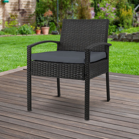 Gardeon Outdoor Furniture Bistro Wicker Chair Black - Delldesign Living - Furniture > Outdoor - free-shipping