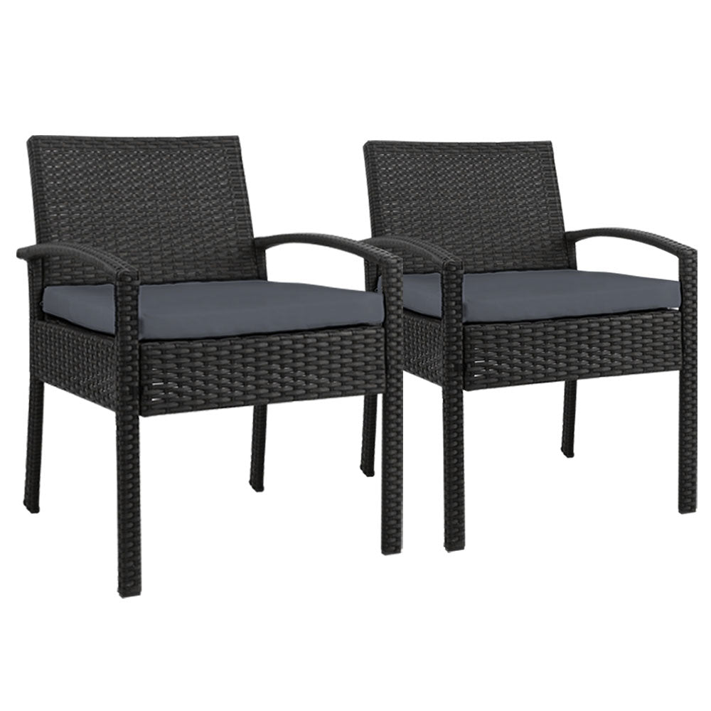 Set of 2 Outdoor Dining Chairs Wicker Chair Patio Garden Furniture Lounge Setting Bistro Set Cafe Cushion Gardeon Black - Delldesign Living - Furniture > Outdoor - free-shipping