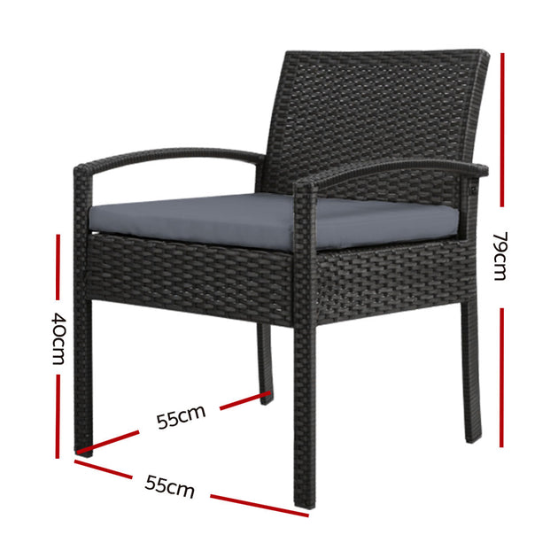 Set of 2 Outdoor Dining Chairs Wicker Chair Patio Garden Furniture Lounge Setting Bistro Set Cafe Cushion Gardeon Black - Delldesign Living - Furniture > Outdoor - free-shipping