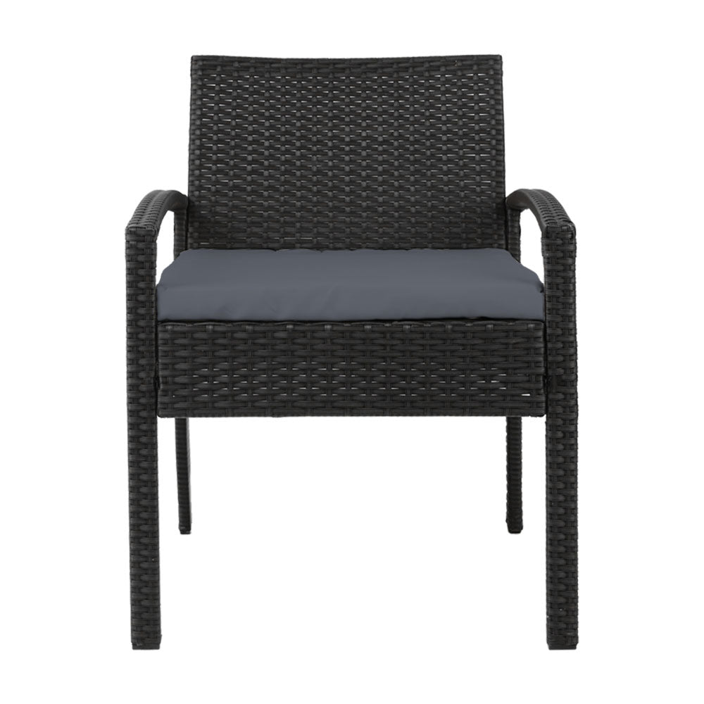 Set of 2 Outdoor Dining Chairs Wicker Chair Patio Garden Furniture Lounge Setting Bistro Set Cafe Cushion Gardeon Black - Delldesign Living - Furniture > Outdoor - free-shipping