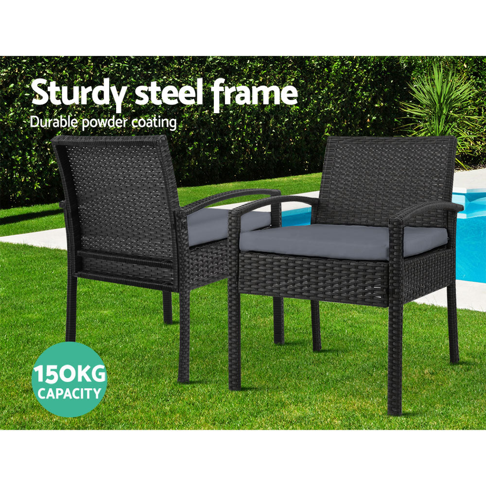 Set of 2 Outdoor Dining Chairs Wicker Chair Patio Garden Furniture Lounge Setting Bistro Set Cafe Cushion Gardeon Black - Delldesign Living - Furniture > Outdoor - free-shipping