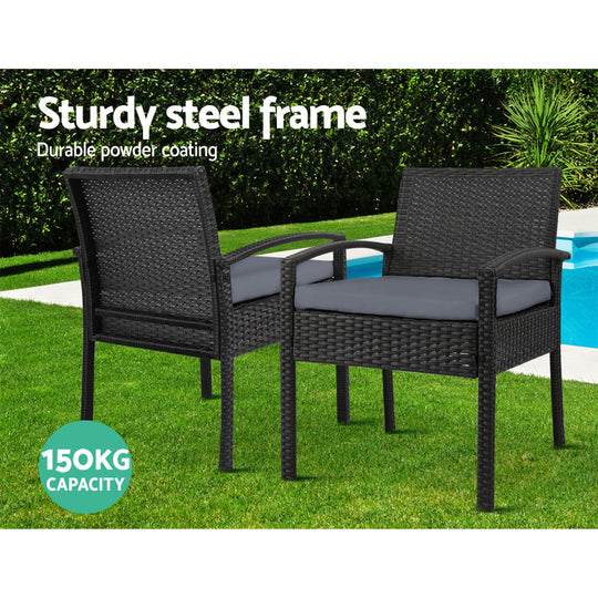 Set of 2 Outdoor Dining Chairs Wicker Chair Patio Garden Furniture Lounge Setting Bistro Set Cafe Cushion Gardeon Black - Delldesign Living - Furniture > Outdoor - free-shipping