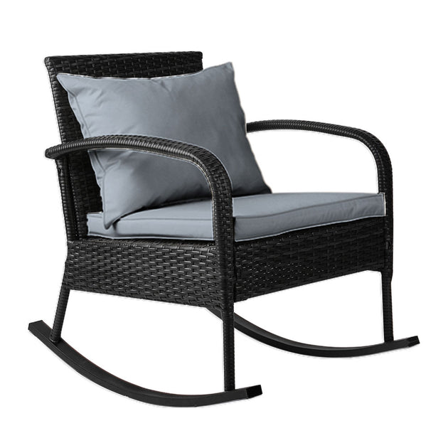 Gardeon Outdoor Furniture Rocking Chair Wicker Garden Patio Lounge Setting Black - Delldesign Living - Furniture > Outdoor - free-shipping