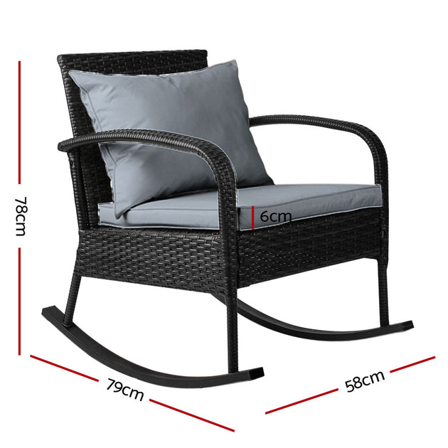 Gardeon Outdoor Furniture Rocking Chair Wicker Garden Patio Lounge Setting Black - Delldesign Living - Furniture > Outdoor - free-shipping