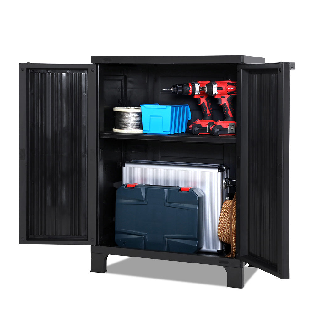 Gardeon Outdoor Storage Cabinet Cupboard Lockable Garden Sheds Adjustable Black - Delldesign Living - Home & Garden > Storage - free-shipping