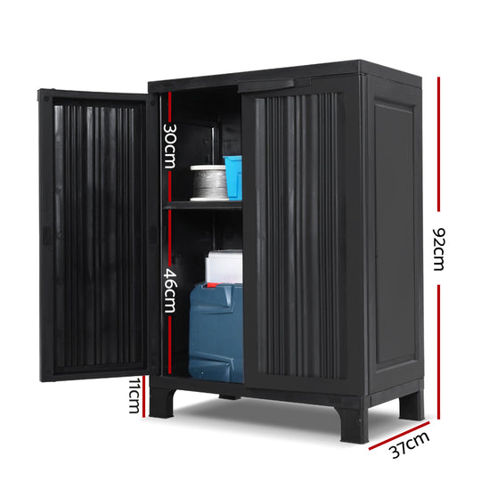 Gardeon Outdoor Storage Cabinet Cupboard Lockable Garden Sheds Adjustable Black - Delldesign Living - Home & Garden > Storage - free-shipping