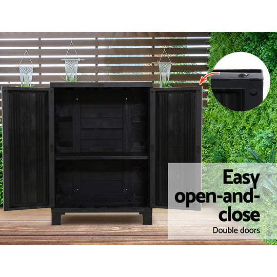 Gardeon Outdoor Storage Cabinet Cupboard Lockable Garden Sheds Adjustable Black - Delldesign Living - Home & Garden > Storage - free-shipping