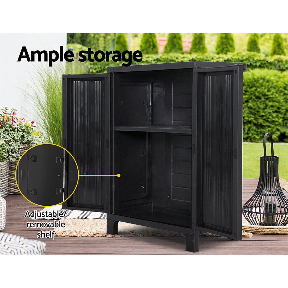 Gardeon Outdoor Storage Cabinet Cupboard Lockable Garden Sheds Adjustable Black - Delldesign Living - Home & Garden > Storage - free-shipping