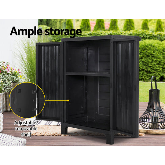 Gardeon Outdoor Storage Cabinet Cupboard Lockable Garden Sheds Adjustable Black - Delldesign Living - Home & Garden > Storage - free-shipping