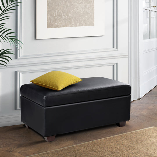 Artiss Faux PU Leather Storage Ottoman - Black - Delldesign Living - Furniture > Bedroom - free-shipping