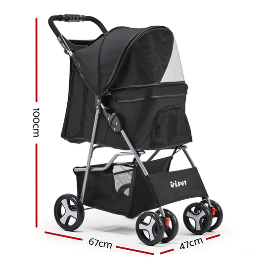 i.Pet 4 Wheel Pet Stroller - Black - Delldesign Living - Pet Care > Dog Supplies - free-shipping