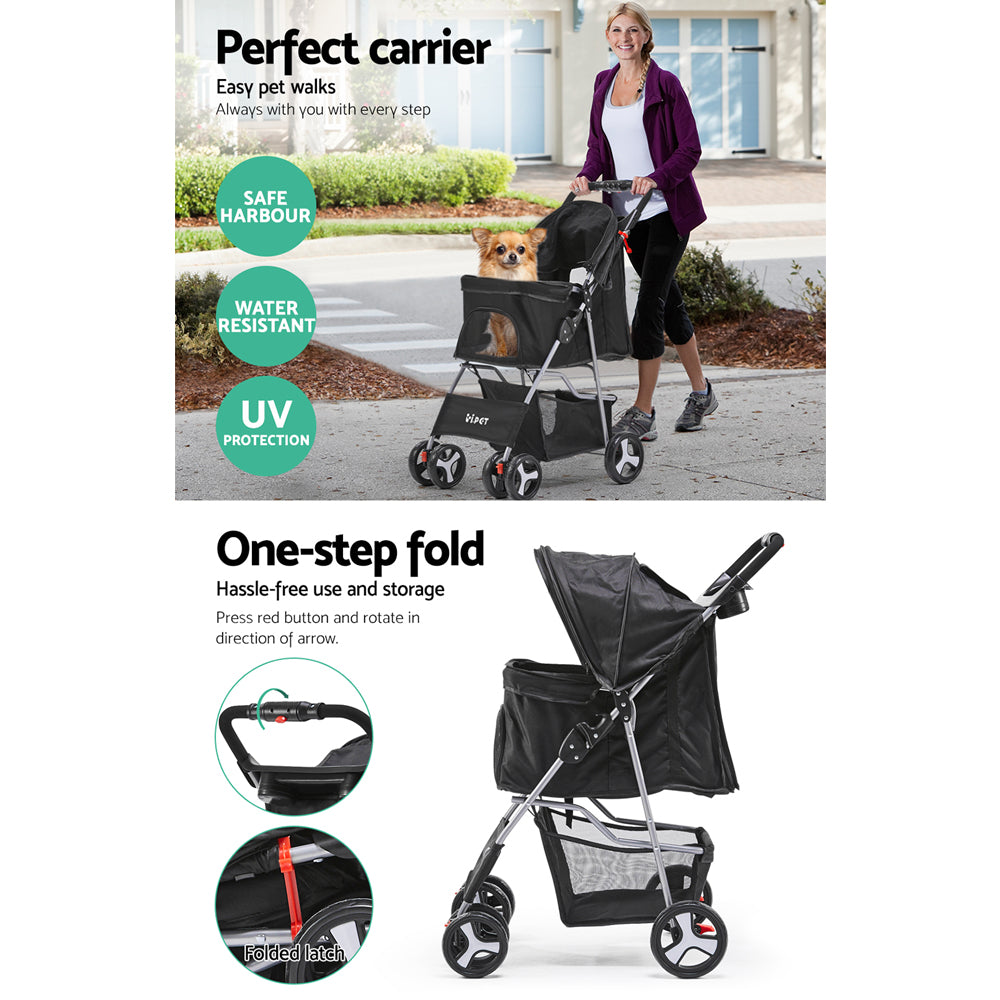 i.Pet 4 Wheel Pet Stroller - Black - Delldesign Living - Pet Care > Dog Supplies - free-shipping