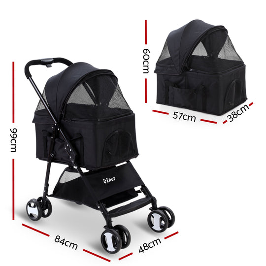 i.Pet Pet Stroller Dog Carrier Foldable Pram 3 IN 1 Middle Size Black - Delldesign Living - Pet Care > Dog Supplies - free-shipping