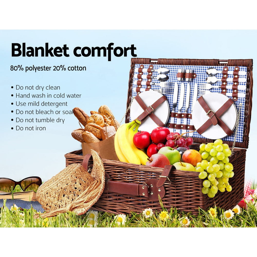 Alfresco 4 Person Picnic Basket Handle Baskets Outdoor Insulated Blanket - Delldesign Living - Outdoor > Picnic - free-shipping