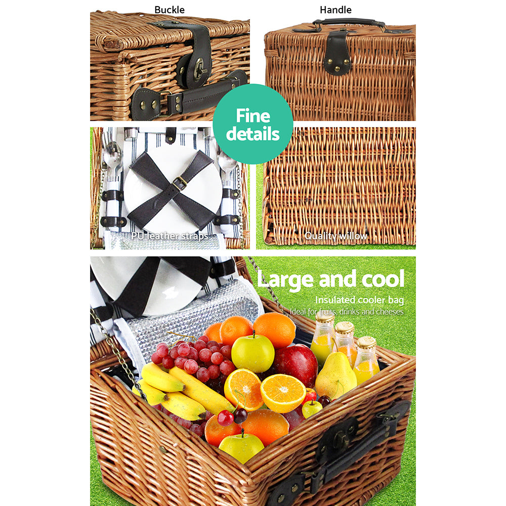 Alfresco 2 Person Picnic Basket Set Baskets Vintage Outdoor Insulated Blanket - Delldesign Living - Outdoor > Picnic - free-shipping