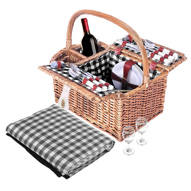 Alfresco 4 Person Picnic Basket Set Basket Outdoor Insulated Blanket Deluxe - Delldesign Living - Outdoor > Camping - free-shipping