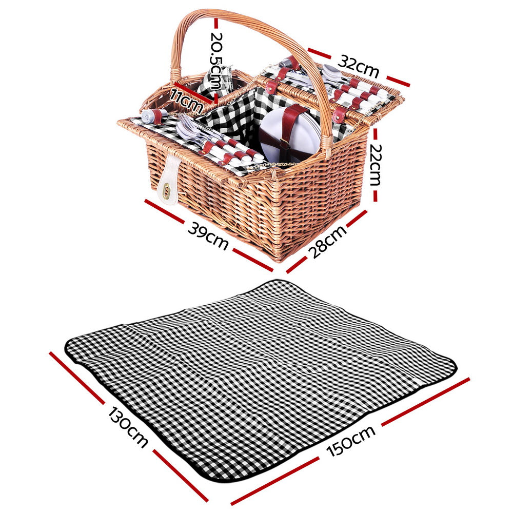 Alfresco 4 Person Picnic Basket Set Basket Outdoor Insulated Blanket Deluxe - Delldesign Living - Outdoor > Camping - free-shipping