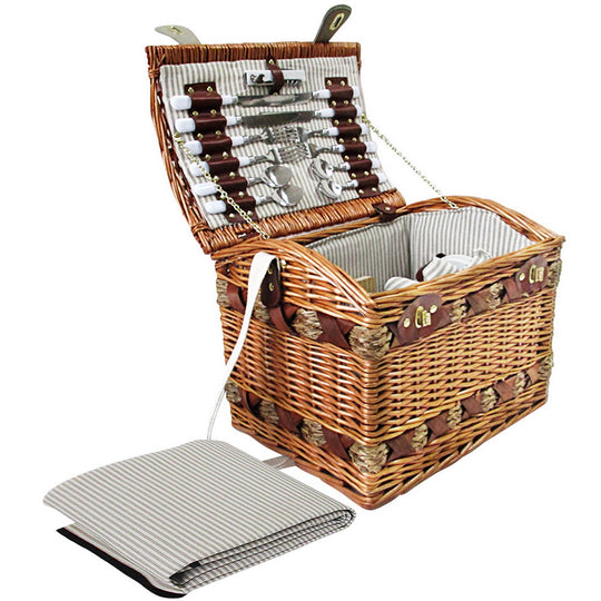 Alfresco 4 Person Picnic Basket Baskets Wicker Deluxe Outdoor Insulated Blanket - Delldesign Living - Outdoor > Picnic - free-shipping