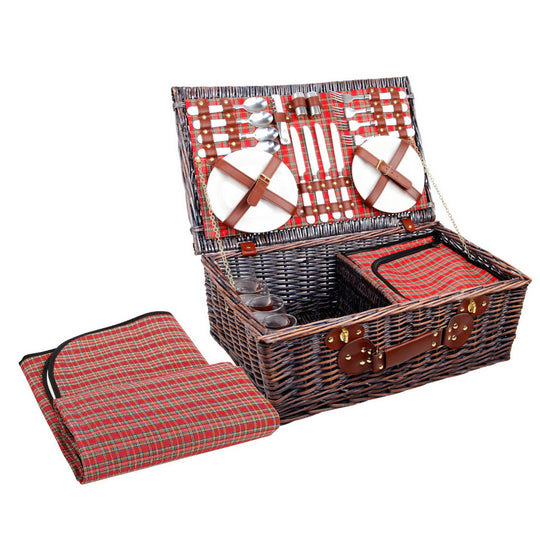 Alfresco 4 Person Picnic Basket Wicker Picnic Set Outdoor Insulated Blanket - Delldesign Living - Outdoor > Picnic - free-shipping