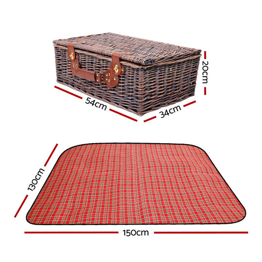 Alfresco 4 Person Picnic Basket Wicker Picnic Set Outdoor Insulated Blanket - Delldesign Living - Outdoor > Picnic - free-shipping