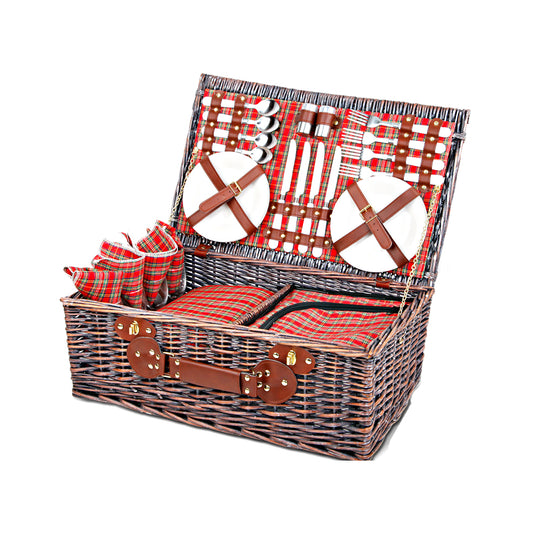 Alfresco 4 Person Picnic Basket Wicker Picnic Set Outdoor Insulated Blanket - Delldesign Living - Outdoor > Picnic - free-shipping