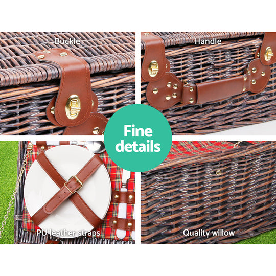 Alfresco 4 Person Picnic Basket Wicker Picnic Set Outdoor Insulated Blanket - Delldesign Living - Outdoor > Picnic - free-shipping