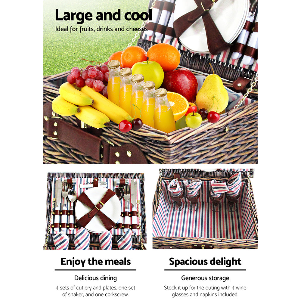 Alfresco 4 Person Picnic Basket Baskets Deluxe Outdoor Corporate Gift Blanket - Delldesign Living - Outdoor > Picnic - free-shipping