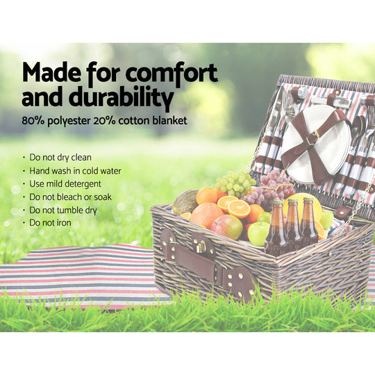 Alfresco 4 Person Picnic Basket Baskets Deluxe Outdoor Corporate Gift Blanket - Delldesign Living - Outdoor > Picnic - free-shipping