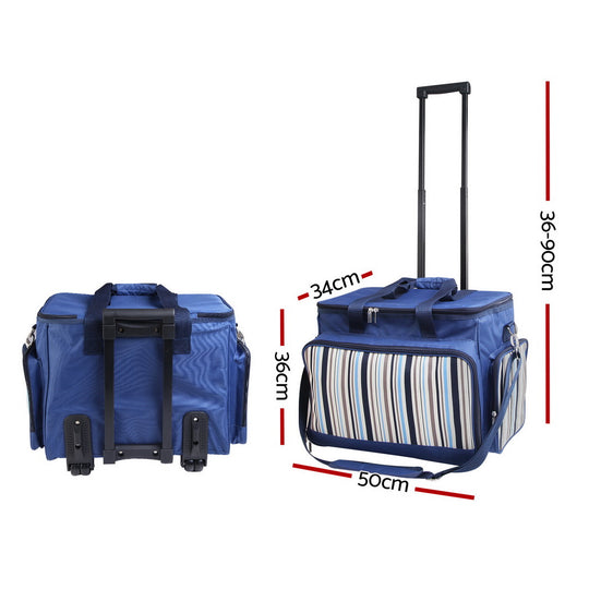 Alfresco 6 Person Picnic Basket Set Picnic Bag Cooler Wheels Insulated Bag - Delldesign Living - Outdoor > Picnic - free-shipping