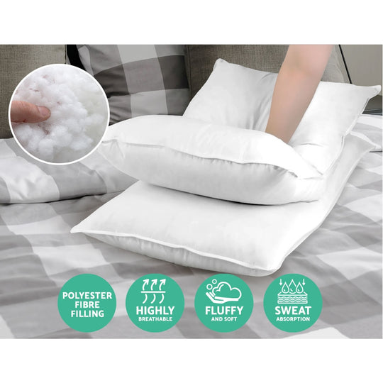 Giselle Bedding King Size 4 Pack Bed Pillow Medium*2 Firm*2 Microfibre Fiiling - Delldesign Living - Home & Garden > Bedding - free-shipping