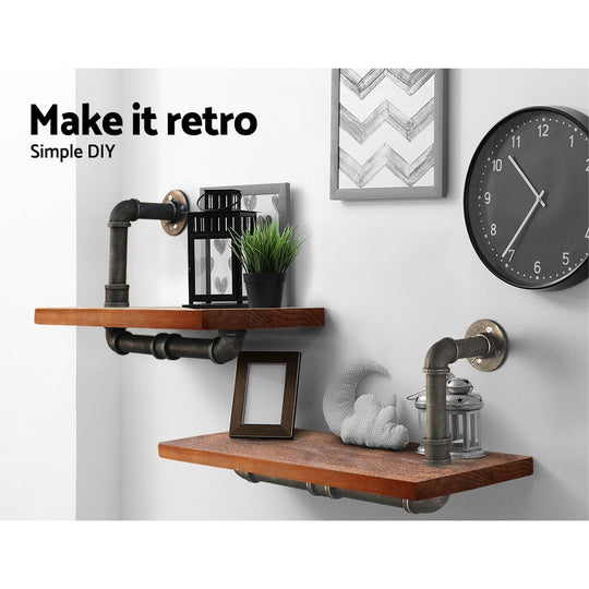 Artiss Wall Shelves Rustic Bookshelf Retro Display Shelves Industrial DIY Pipe Shelf Floating Brackets - Delldesign Living - Home & Garden > DIY - free-shipping