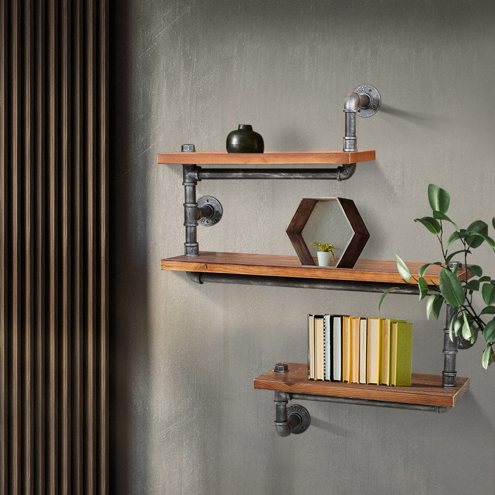 Artiss Display Shelves Rustic Bookshelf Industrial DIY Pipe Shelf Wall Brackets - Delldesign Living - Home & Garden > DIY - free-shipping