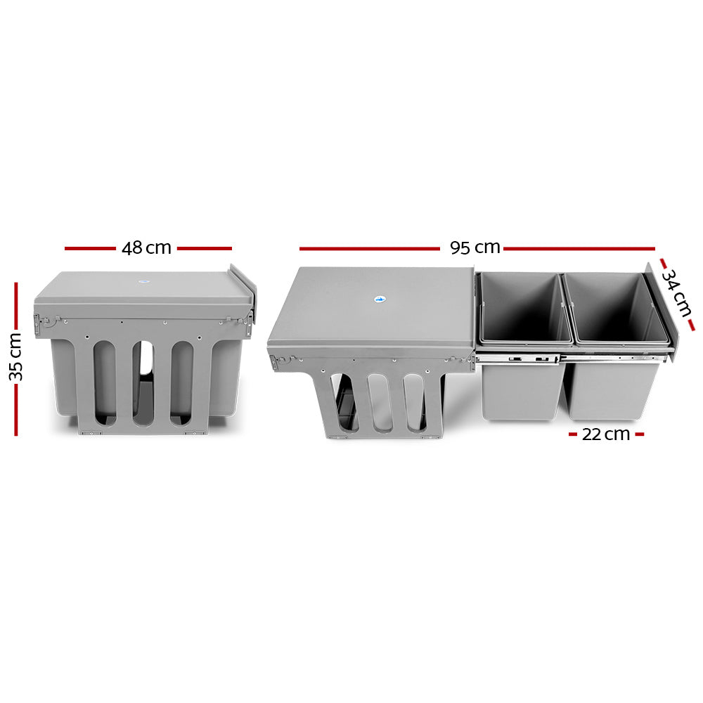 Cefito 2x15L Pull Out Bin - Grey - Delldesign Living - Home & Garden > Kitchen Bins - free-shipping