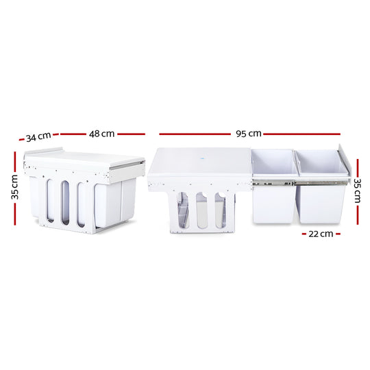 Cefito 2x15L Pull Out Bin - White - Delldesign Living - Home & Garden > Kitchen Bins - free-shipping, hamptons