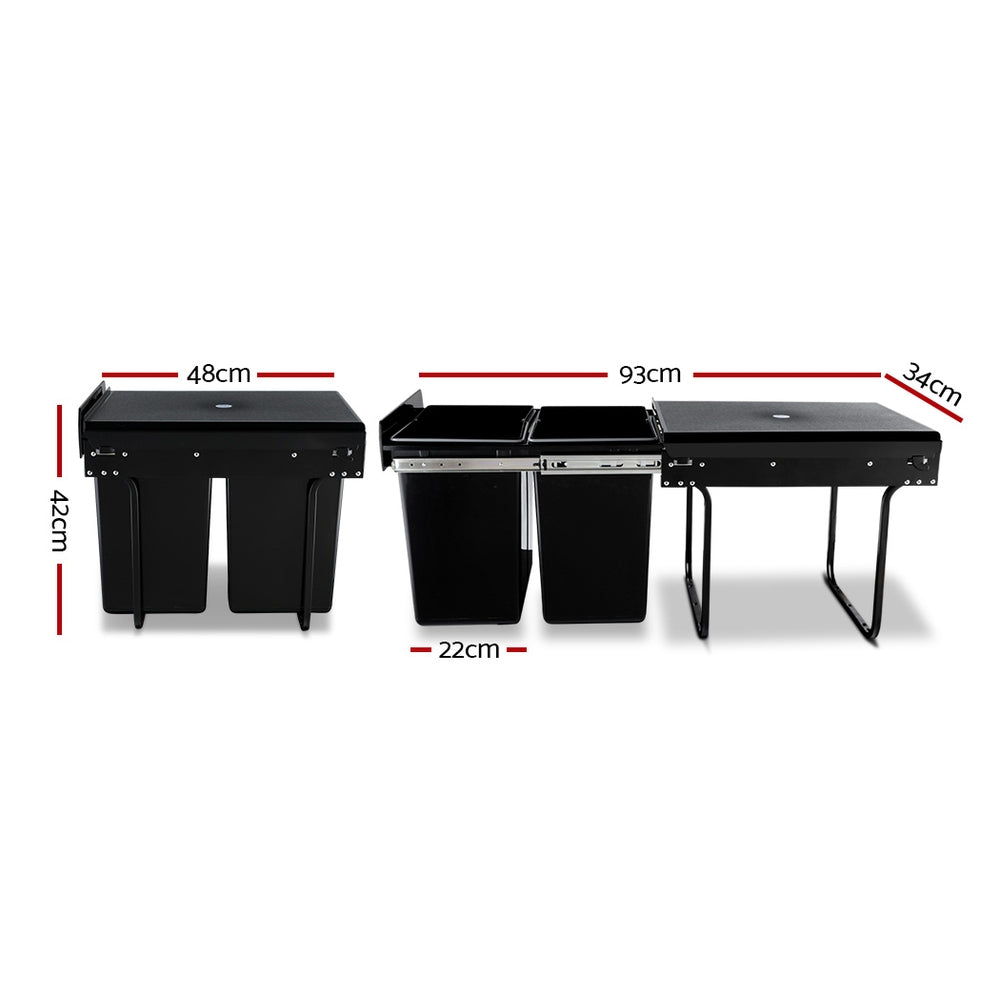 Cefito 2x20L Pull Out Bin - Black - Delldesign Living - Home & Garden > Kitchen Bins - free-shipping