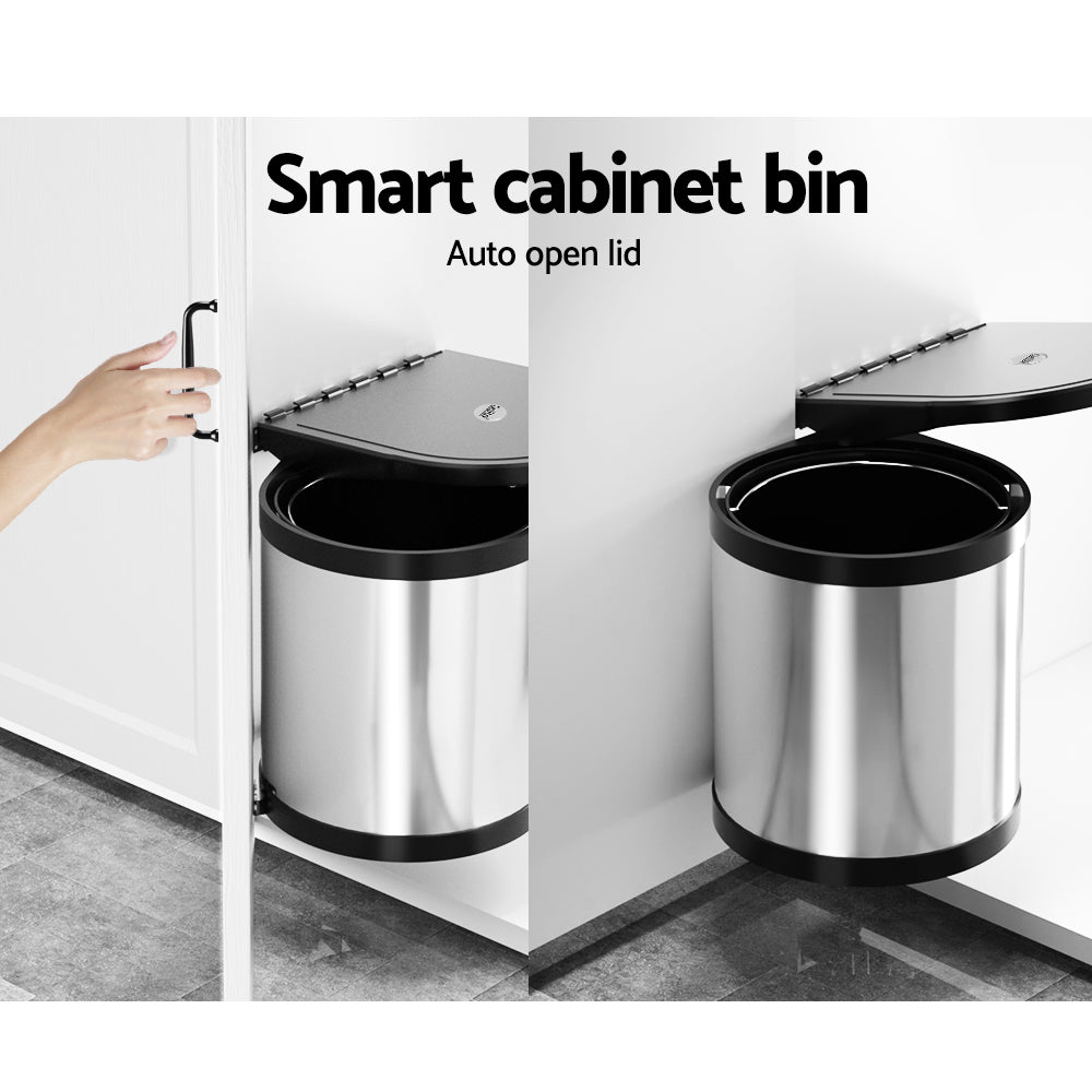 Cefito Kitchen Swing Out Pull Out Bin Stainless Steel Garbage Rubbish Can 12L - Delldesign Living - Home & Garden > Kitchen Bins - 